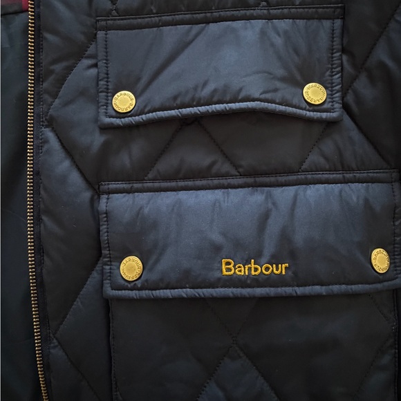 Barbour Navy Quilted Jacket with Black Corduroy Collar - Picture 4 of 4